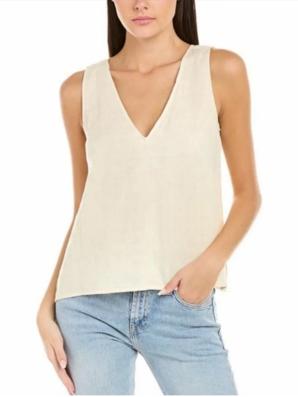 JOHNNY WAS Calme Drape Tank Top XL Cream Sleeveless Cotton Minimalist Lagenlook - Picture 1 of 10